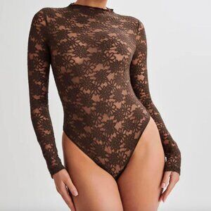 Meshki - Brown floral lace bodysuit
